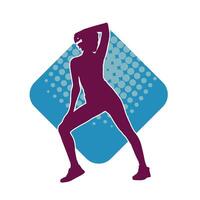 Silhouette of a woman doing aerobic move. Silhouette of a gym sporty person doing workout. vector