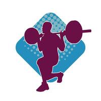 Silhouette of a weight lifting male athlete in action pose. Silhouette of a male athlete in weight lifting sport. vector