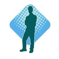 Silhouette of man in construction worker costume. Silhouette of construction worker male in pose. vector