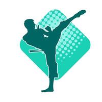 Silhouette of a male doing martial art kick pose. Silhouette of a martial art male doing kicking pose. vector