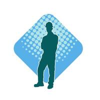 Silhouette of man in construction worker costume. Silhouette of construction worker male in pose. vector