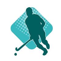 Silhouette of male field hockey athlete in action. Silhouette of a man playing field hockey sport. vector