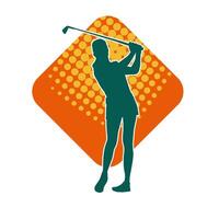 Silhouette of a woman playing golf. Silhouette of a female golfer in action pose. vector