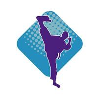 Silhouette of a woman doing a martial art kick. Silhouette of a sporty female doing kicking movement. vector