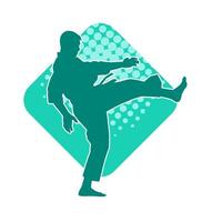 Silhouette of a male doing martial art kick pose. Silhouette of a martial art male doing kicking pose. vector