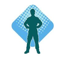 Silhouette of man in construction worker costume. Silhouette of construction worker male in pose. vector