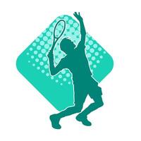 Silhouette of a male tennis player in action pose. Silhouette of a man playing tennis sport with racket. vector