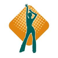 Silhouette of a female dancer in action pose. Silhouette of a woman dancing happily. vector