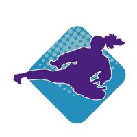 Silhouette of a woman doing a martial art kick. Silhouette of a sporty female doing kicking movement. vector