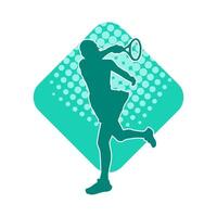 Silhouette of a female tennis player in action pose. Silhouette of a woman playing tennis sport with racket. vector