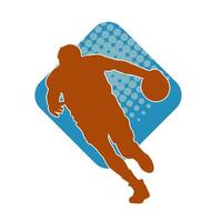 Silhouette of a basket ball player in action pose. Silhouette of a male basket ball athlete. vector