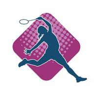 Silhouette of a sporty female badminton player in action. Silhouette of a woman playing badminton sport. vector