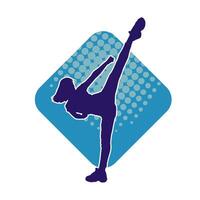 Silhouette of a woman doing a martial art kick. Silhouette of a sporty female doing kicking movement. vector