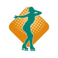 Silhouette of a slim female ice skate gymnastic dancer in action pose. vector