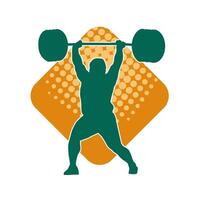 Silhouette of a weight lifting male athlete in action pose. Silhouette of a male athlete in weight lifting sport. vector