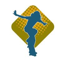 Silhouette of a female in action pose on skateboard. Silhouette of an urban girl on skateboard. vector