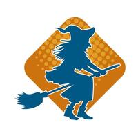 Silhouette of a female witch  ride broom vector