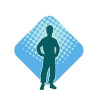 Silhouette of man in construction worker costume. Silhouette of construction worker male in pose. vector