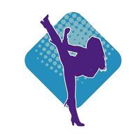 Silhouette of a woman doing a martial art kick. Silhouette of a sporty female doing kicking movement. vector