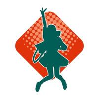 Silhouette of a happy slim woman jumping cheerfully. vector