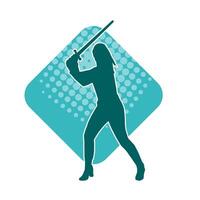 Silhouette of a female fighter in action pose carrying sword weapon. vector