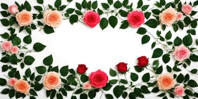 AI generated Colorful rose flower frames on white background. photo