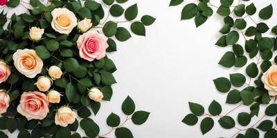 AI generated Colorful rose flower frames on white background. photo