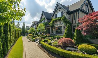 AI generated Luxurious Home with Manicured Garden photo