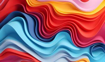 Colorful abstract paper cut wave with multi layers color texture. Vibrant colors smooth gradient for create background or decoration. photo