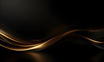 AI generated Luxury black background with golden line elements and light ray effect decoration and bokeh. photo