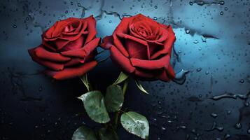 AI generated two red roses are shown against a dark background photo