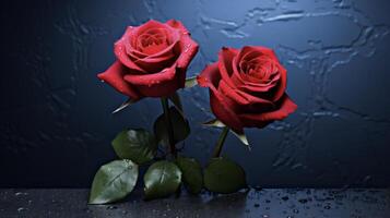 AI generated two red roses are shown against a dark background photo