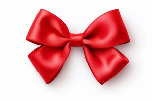 AI generated red satin bow on a white or isolated background photo