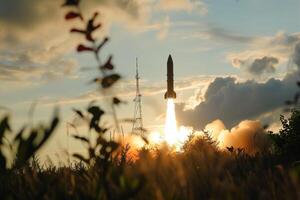 AI generated ballistic missile launch, military action, destruction photo