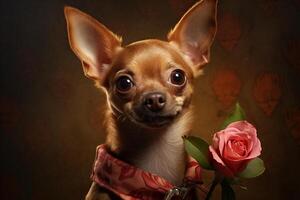 ai generado juguete terrier con un Rosa foto