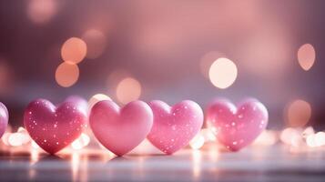 AI generated small pink hearts on a light background, bokeh in the background photo
