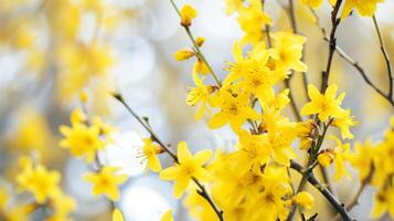 AI generated Yellow flowers of Forsythia, also known as the Japanese dogwood. photo