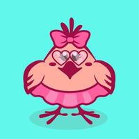 Funny chick with a bow and sunglasses. cartoon chick for St. Valentine Day. vector