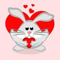 Cute rabbit with a heart. Cartoon Easter or Valentine bunny in vector