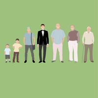 Male age development generation, boy teenager and senior grandfather. Vector generation people, cycle growth and growing pensioner, grow toddler illustration. Stage process from infant to pensioner