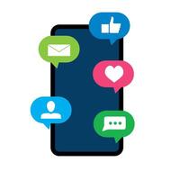 Notification smartphone speech bubble, friend like message notice. Vector smartphone with bubble chat, app notice follower or new friend and like illustration. Application notification colored icons