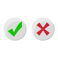 Tick and cross icon, yes and no badge. Correct choice and choose, right and wrong, voting and poll, badge and agreement icon, confirm and approve illustration vector