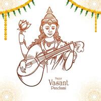 Hand draw sketch vasant panchami card background vector