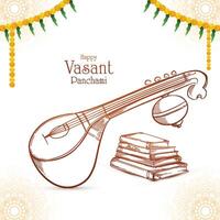 Happy vasant panchami indian cultural festival saketch card design vector