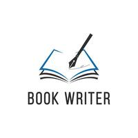 Book writer logo design with feather pen signature vector