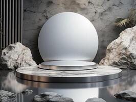 AI generated a white oval is sitting on a marble pedestal photo