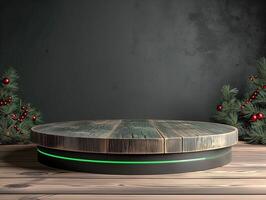 AI generated a round table with christmas trees in the background photo