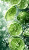 AI generated lime slices are floating in water photo