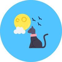 negro gato plano circulo icono vector