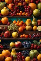 AI generated A colorful display of fresh fruits on shelves photo